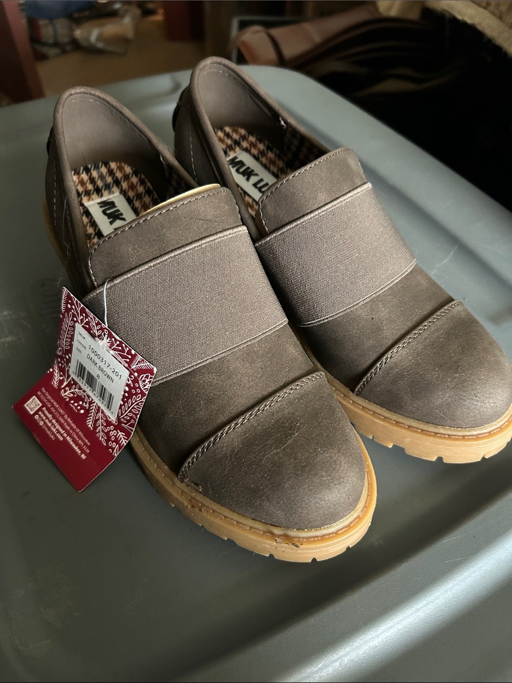 Muk Luks Women's Gray Slip-On Ankle Booties with Tan Sole